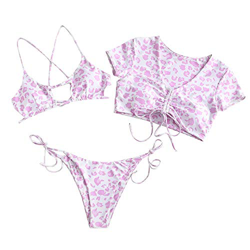 Zafl - Conjunto de bikini de tres piezas de corbata corbata de piel de serpiente, diseño de leopardo rosa S precio