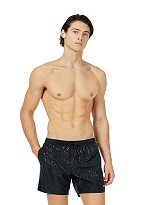 Red Emporio Armani Swimwear Boxer All Over Tonal Logo Traje de baño, Black, 50 para Hombre