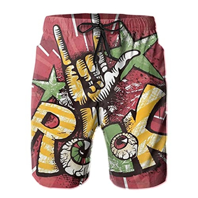 Bañador para hombre Rock Crazy Heavy Metal Music Shorts de baño de secado rápido atlético con forro de malla y bolsillos, blanco, L