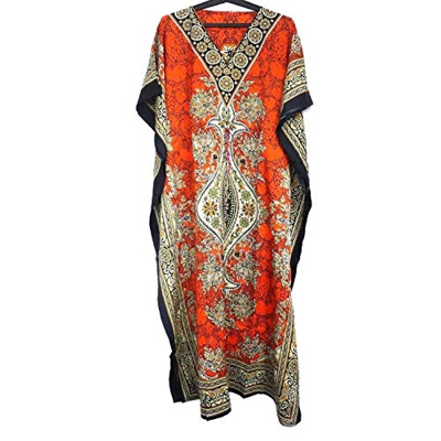 MODERN INDIAN ART Kaftan Vestido largo Hippy Boho Maxi verano kimino playa caftán largo vestido de noche