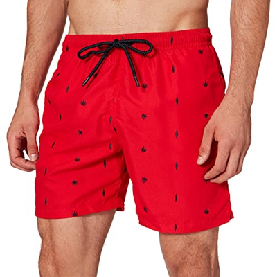 URBAN CLASSICS Bañador de Hombre Cortos, Bermudas, Shorts de Baño para Natación, Secado Rápido para Vacaciones, Color: leaf/rojo/azul, Talla: L