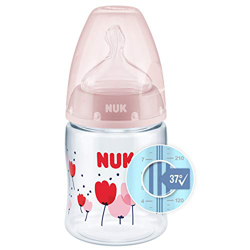 Nuk First Choice+ Biberón, 0-6 Meses, Control de Temperatura, Válvula Anticólico, Tetina de Silicona, Sin BPA, Flores Rosadas, 150 Mililitros en oferta