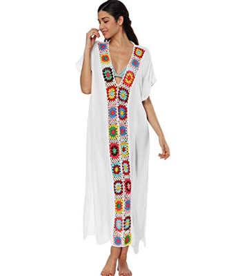 Vestidos de Playa Largos Cuello V Vestidos Pareos Playeros Boho Vestido Playa Mujer Kaftan Camisolas Caftanes Tunica Playa Piscina Ropa de Baño Player