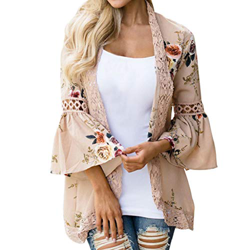 Cardigans Mujer Flores 2019 Nuevo SHOBDW Pareos Casual Cardigans Mujer Kimono Manga 3/4 Tops Blusa Camisa de Protección Solar Verano Cover Up Playa Mu en oferta