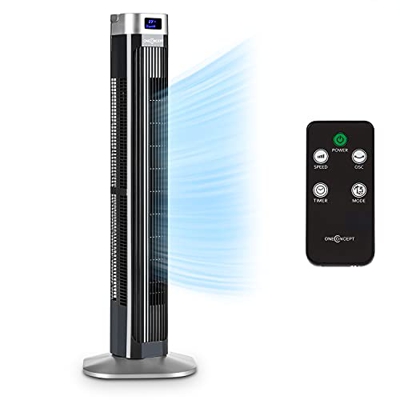 Oneconcept Hightower 2G - Ventilador Vertical, 3 velocidades, 3 Modos de Funcionamiento, Oscilación, Temporizador, Pantalla LCD, Potencia de 42 W, Cau