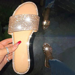 DZQQ Sandalias de Diamantes de imitación para Mujer, Zapatos de Playa de Verano, Zapatillas con Purpurina para Mujer, Zapatos de cuña para Mujer características