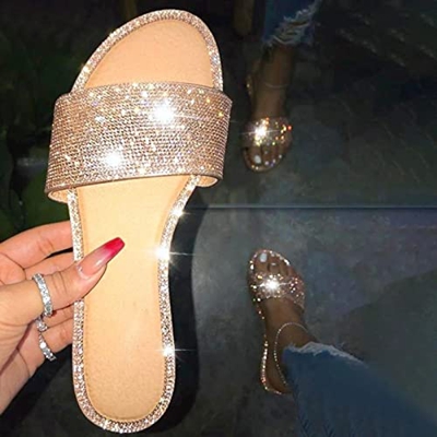 DZQQ Sandalias de Diamantes de imitación para Mujer, Zapatos de Playa de Verano, Zapatillas con Purpurina para Mujer, Zapatos de cuña para Mujer