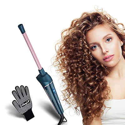 CkeyiN Rizador de Pelo,9mm de cerámica para el pelo,Tenazas Para Rizar el Pelo Pantalla LCD,Mini Rizador de Pelo for Travel,Temperatura 120-210 ℃ Ajus