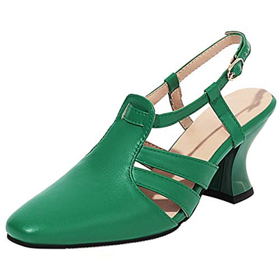 Ducarulan Mujer Moda Verano Zapatos Cerrado Slingback Gladiator Sandalias Tacon Ancho Fiesta Boda Zapatos Mary Janes Heels Green Talla 37
