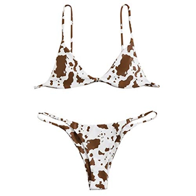 Deajing Bañador Mujer Traje de Baño Triángulos Bikini Push Up Dividido Bikini de Dos Piezas Ropa de Baño Impresión de la Vaca Ropa de Playa para Playa