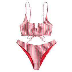 Zaful Bikini sexy en forma de V con tirante fino y diseño de rayas rojo M características