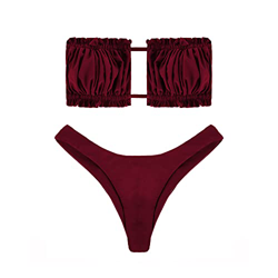 heekpek Conjunto de Bikini para Mujer, Traje de Baño Dos Piezas Conjunto Bañador sin Tirantes, Ropa de Playa de Color Doblez con Cordón Bikini Sets Le en oferta