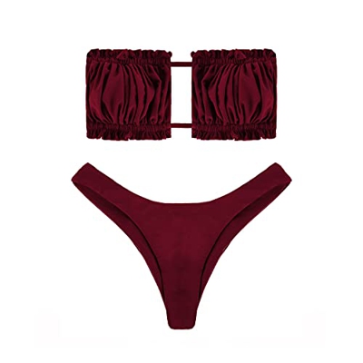 heekpek Conjunto de Bikini para Mujer, Traje de Baño Dos Piezas Conjunto Bañador sin Tirantes, Ropa de Playa de Color Doblez con Cordón Bikini Sets Le