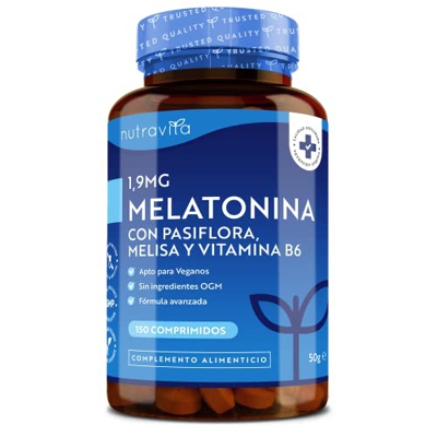 Melatonina 1,9 mg por comprimido con flor de pasión, bálsamo de limón y vitamina B6 - Suplemento con alta dosis de melatonina - Favorece un sueño salu