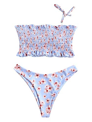 ZAFUL Conjunto de Bikini para Mujer，Traje de baño de Bikini con Estampado Animal con Volantes y Lazo