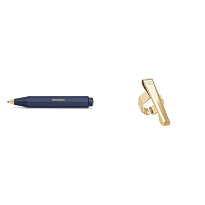 Kaweco Classic Sport Bolígrafo, color azul marino + Sport Clip octogonal, color dorado