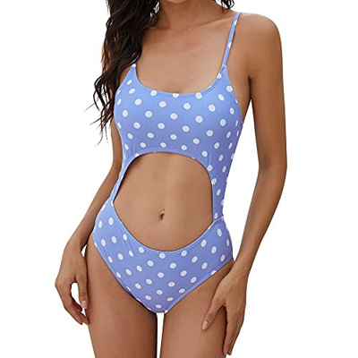 heekpek Bañador de Una Pieza Estampado de Flores Rayas Lunares para Mujer Talle Alt