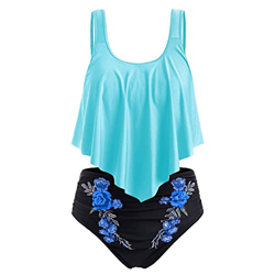 Niunu Bikini para mujer con parte superior de bikini, cintura alta, dos piezas, traje de baño, azul celeste, XL precio