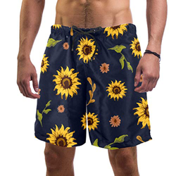 nakw88 Bañador de girasoles con fondo azul marino para hombre, traje de baño con forro de malla características