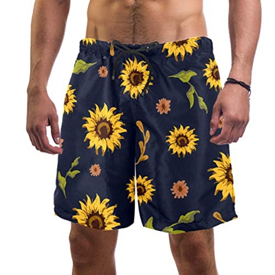 nakw88 Bañador de girasoles con fondo azul marino para hombre, traje de baño con forro de malla