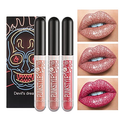 3 Colores Mate Traje de pintalabios Mate Brillantina Brillar Traje de Brillo de Labios Rico en pigmentos lápiz Labial de Colores Mate Profesional Glas