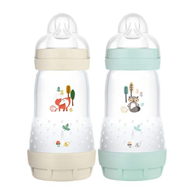 MAM Easy Start Anti-Colic Elements - Juego de 2 biberones (260 ml), diseño de zorro/mapache