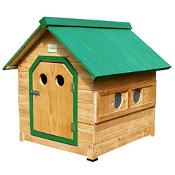 Casetas para perros Casa para Mascotas Casa para Perros De Madera Maciza con Techo Verde Y Agujero Redondo con Ventana Lateral De Piso Extraíble con D características