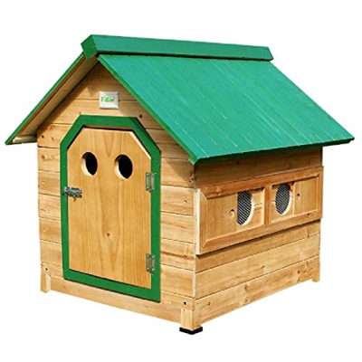 Casetas para perros Casa para Mascotas Casa para Perros De Madera Maciza con Techo Verde Y Agujero Redondo con Ventana Lateral De Piso Extraíble con D