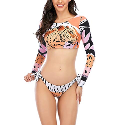 GYUANLAI Trajes De Baño De Dos Piezas para Mujer Bikini Dividido De Manga Larga Protección Solar Traje De Baño De Playa Traje De Baño con Tiras Conjun