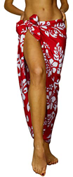 Funky Pareo Sarong Camisola Encubrimiento Hawaiano, Hibiscus, Rojo Ferrari, Grande en oferta