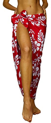 Funky Pareo Sarong Camisola Encubrimiento Hawaiano, Hibiscus, Rojo Ferrari, Grande