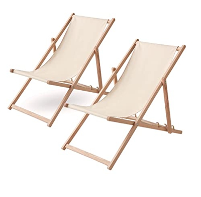 Juego 2 Tumbonas Silla Plegables de Madera para Jardin, Playa, Asiento Beige, Respaldo reclinable Peso máximo:120 kg aconsejado