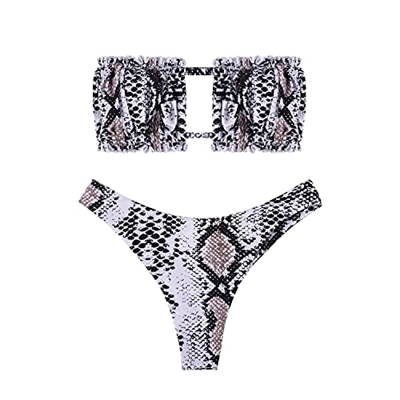 heekpek Conjunto de Bikini para Mujer, Traje de Baño Dos Piezas Conjunto Bañador sin Tirantes, Ropa de Playa de Color Doblez con Cordón Bikini Sets Le