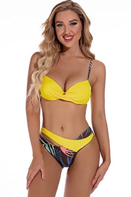 heekpek Bikinis Mujer Push Up Conjunto Bikini Mujer Estampado Triangulo Bikini Brasileño con Aros Sexy Bañador Mujer