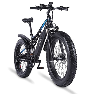 SONGZO Bicicleta eléctrica 26 Pulgadas Motor De Alto Rendimiento Bicicleta eléctrica De montaña con Batería de Litio de 48V 17AH y Doble Amortiguador