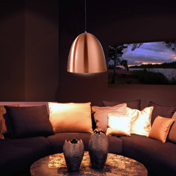 Lámpara colgante Bell semiovalada en cobre características