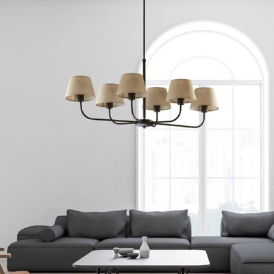 Lámpara de araña Chicago, pantallas lino 6 luces