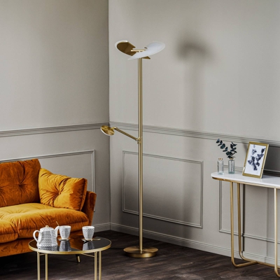 Lucande Kohen de pie LED latón, brazo de lectura