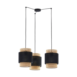 Lámpara colgante Boho, redondo 3 luces negro/ratán en oferta