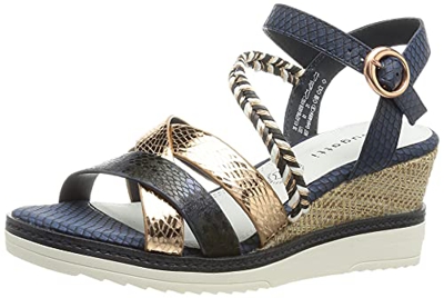 Bugatti 411A2P806858, Sandalia Mujer, Dark Blue/Reptile Print, 38 EU