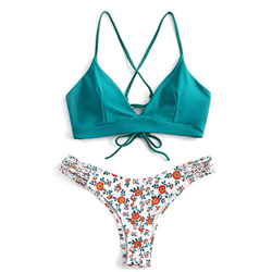 ZAFUL Conjunto de bikini para mujer trenzado, acolchado, diseño floral, verde, XL características