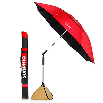 Sunphio Sombrilla Playa Grande, Anti Viento, Portátil y Proteccion UV con un Poste Inclinable 360° y Telescópico, 2 Ancla de Metal, 1 Bolsa Ideal para
