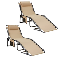 KingCamp Juego de 2 tumbonas de camping, con almohada y bolsillo lateral, soporta hasta 120 kg, 4 posiciones, hasta 120 kg, para exteriores, viajes, j características
