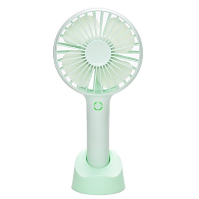 QINUKER Mini Ventilador de Mano portátil USB Recargable con Pilas Ventilador de Mano con Base, batería 2500mAh, 4 Modos para el hogar, Oficina, Dormit