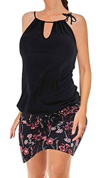 heekpek Vestido de Playa Corto Halter Estampado de Flores Bohemia Sin Mangas Casual en oferta