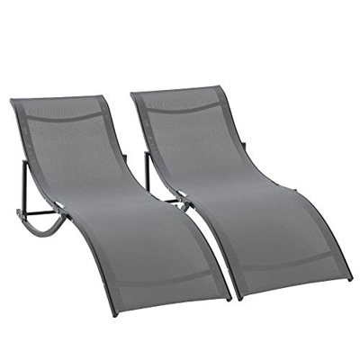 Outsunny 2 Tumbonas Plegables en Forma de S Ergonómica con Marco de Aluminio Texteline para Piscina Patio Jardín Terraza 165x61x63 cm Gris