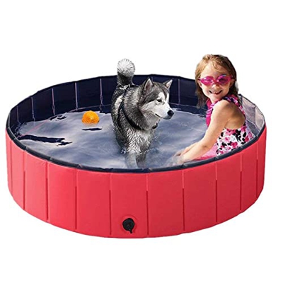 Piscina Perros y Gatos Bañera Plegable PVC Antideslizante y Resistente al Desgaste,Regalo: Adaptador de Salida de Agua, Portátil para Mascotas Pequeño