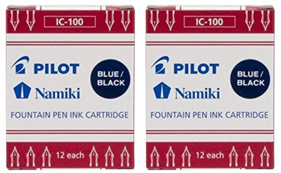 Pilot Namiki IC100 Cartucho de tinta para pluma estilográfica, azul/negro, 12 cartuchos por paquete (paquete de 2)