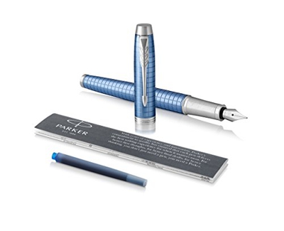 PARKER IM, pluma estilográfica de color azul Premium, con plumín mediano y recambio de tinta azul (1931689)