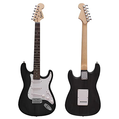WGOEODI Guitarra eléctrica ST de 21 trastes, 6 Cuerdas, Cuerpo de Tilo Negro de 39 Pulgadas, mástil de Arce, con Altavoz Necesario, Juego de Guitarra 